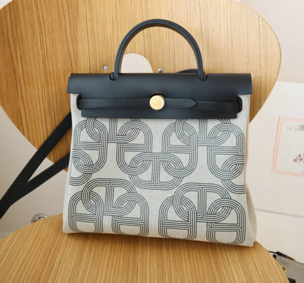 Hermes H Plume Canvas Vache Hunter Circuit 24 Herbag Zip Retourne 31 Black Ecru