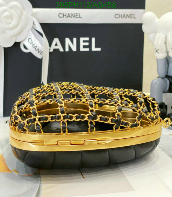 Chanel 2023 CC Heart Minaudiere Black & Gold Metal Clutch mirrror 1:1 - Image 7