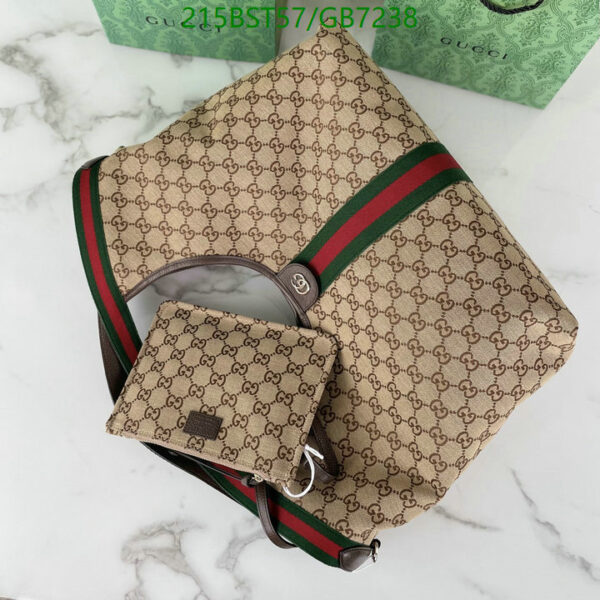 Beige GG Canvas Gucci Giglio Tote – Large Brown Trim Luxury Bag for Women - Image 4