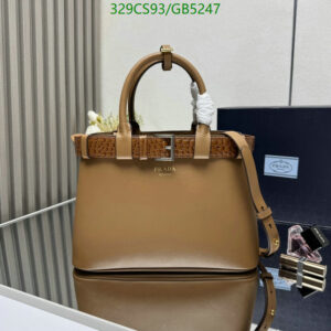 Luxury Prada Buckle Medium leather handbag with belt